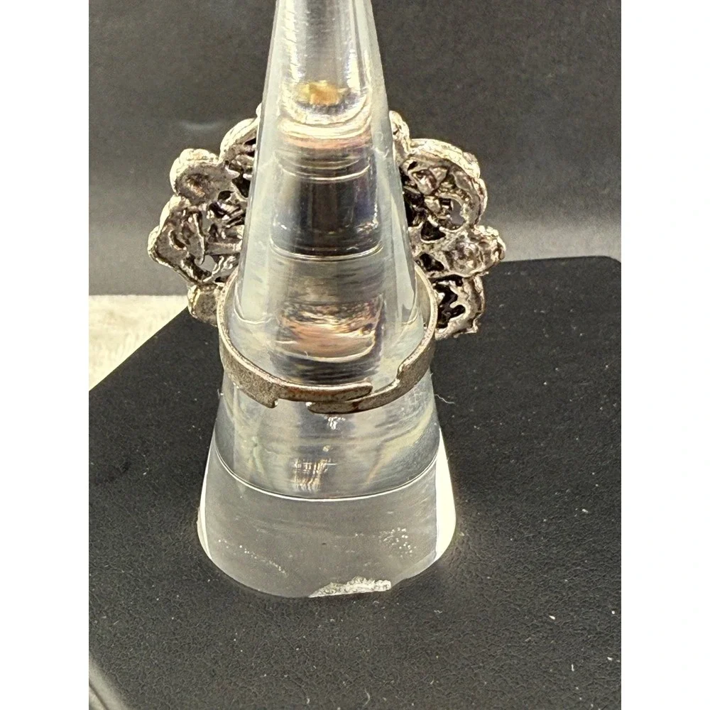Vintage Silver Tone‎ Cocktail Ring Boho Adjustable Size 8 - Picture 4 of 10